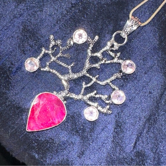 Sale* Ruby + pink quartz coral statement pendant/ car mirror charm - Picture 10 of 13